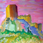 Painting of a medieval hilltop castle