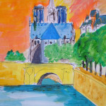 Colourful painting of Notre Dame de Paris