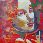 Angelic face with red background